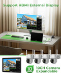 Desktop setup with Solar Wireless Security Camera System With 10 Inch Monitor Outdoor Surveillance Kit, 4 cameras displayed