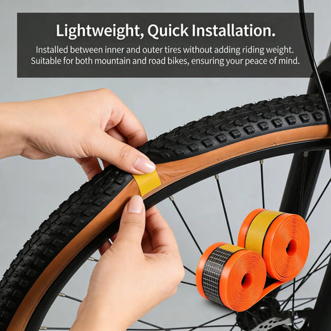 Self Adhesive Bike Tire Liners TPU Material With Translucent Mesh Orange Lightweight Easy Install For Mountain And Road Bikes Fits 23 To 32 Mm Wide 700C Tires Puncture Protection From Thorns Nails Glass Keeps You Rolling installation