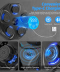 Music Boxing Machine Interactive Punching Trainer With Boxing Gloves Wall Mounted Electronic Boxing Target For Adults And Kids 9 Modes And 9 Speeds Light Up Target With Hit Count To Boost Reaction Speed And Coordination, showing wall-mounted device with blue lights and charging indication.