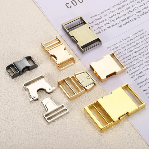 Metal Quick Side Release Buckle 25mm Collar Clip For Flat Webbing Leather Straps Harness Backpacks Light Gold Finish