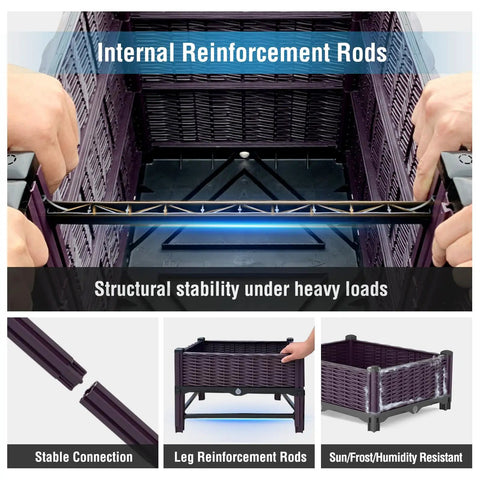 Sturdy Raised Garden Bed With Reinforcement Rods, Elevated Planter Box For Outdoor Plants With Drainage Holes, Perfect For Flowers, Vegetables, Herbs On Patio, Deck, Balcony Or Backyard, Purple