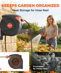 Retractable Garden Hose Reel 65 Foot One Half Inch Heavy Duty Hose with Auto Rewind shown in garden use
