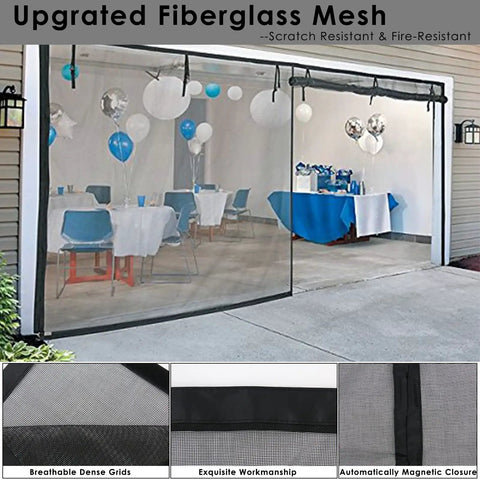 Two Car Garage Magnetic Screen Door 16 By 7 Feet No Hassle Hands Free Magnetic Closure Breathable Fiberglass Mesh With Dense Grids