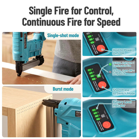 21V Brushless Cordless Electric Nail Gun Brad Nailer Tool For Baseboards And Cabinet Molding Zero Fuss Battery Powered in single-shot mode.