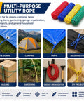 4 Pack 50 Feet Each Three Eighths Inch Polypropylene Rope Heavy Duty All Purpose Utility Line for camping and tie downs
