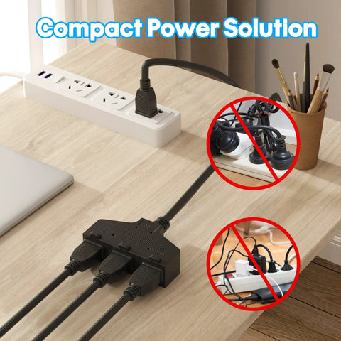 Heavy Duty 25 Foot Extension Cord With Three Outlets Weatherproof Outdoor Power Strip Built Tough As Nails For Christmas Lights And Lamps, showing black power strip with multiple plugs.