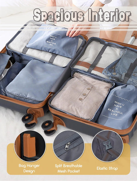 5 piece travel luggage set showcasing spacious interior with organized compartments and accessories for efficient packing.