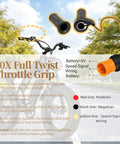 20X Full Twist Throttle Grip for Ebikes and Electric Scooters, showing wiring details and 3-pin waterproof connector.