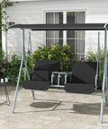 Two Person Porch Swing With Stand And Canopy Outdoor Swing With Pivot Storage Table And Cup Holders Cushions For Patio