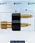 Brass 1/4 Inch NPT Male Fuel Tank Connector For OMC Johnson Evinrude, 2 Prong Tank End Connector, side view with measurements