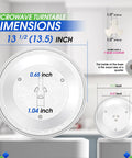 13.5 Inch Microwave Turntable Plate Replacement Fits WB39X10032 Glass Plate For Exact Replacement And Better Reheating And Cooking Durable Spinning Dish Tray For Oven Easy Install with size dimensions shown.