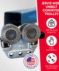 Overhead Conveyor Trolley Kit For Unibilt Systems, Heavy Duty Metal Carrier With Adjustable Track Pins, Close-up View