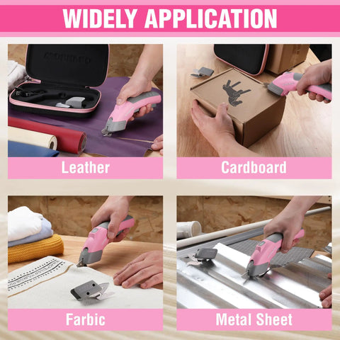 Workpro 4V Cordless Electric Scissors With Rechargeable Power Shears For Effortless Cutting Plastic And Cardboard Fast Speed Up To Ten Thousand RPM Includes Two Durable Blades Lightweight Design Ideal For Crafters And DIY Projects Quick Charging Battery, cutting cardboard and fabric.