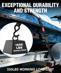Beefy Heavy Duty Ratchet Straps 1 Inch By 15 Feet, 1650 Lbs Break Strength securing a boat on a trailer