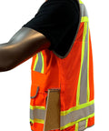 Side view of Two Tone Class 2 Heavy Woven Hi Viz Engineer Jacket In 300D Oxford Front And Polyester Mesh Back With 3M 8712 Reflective Tape
