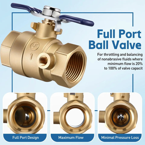 Heavy Duty Brass Backflow Ball Valve With Test Port, 1 Inch FPT Threaded, Full Port Shut Off Valve For Residential Water Plumbing, Built To Last, Easy Backflow Testing, Durable And Corrosion Resistant, front view.