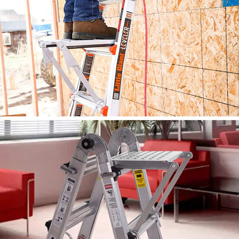 Heavy Duty Ladder Platform Tray And Work Stand Holds 400 Pounds used on building site and indoors, features comfortable standing surface.