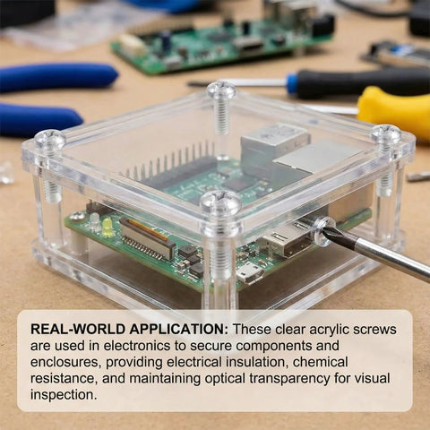 Hella Slick M4 X 10mm Clear Acrylic Plastic Screws Phillips Cross Head Fasteners for secure electronics enclosures.