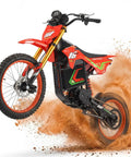 Off Road Electric Dirt Bike For Adults With 6000W Peak Mid Drive Motor 46 MPH Top Speed 60V 30Ah Battery kicking up dirt
