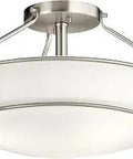 Alkire 16.5 Inch 3 Light Semi Flush Mount With Satin Etched White Glass In Brushed Nickel Finish Sleek Ceiling Light Fixture