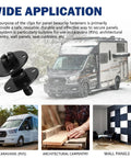 Heavy Duty Panel Mounting Clips And Upholstery Fasteners With Rock Solid Grip Holding Up To Fifteen Pounds Each Thirty Set Nylon Push Pins For Trim And Dash Fix Keep Your Fitments Locked Tight in applications for RVs and wall panels.