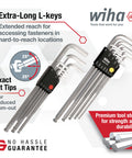 Ball End Hex L Key Set With Extra Long Reach 22 Piece Inch And Metric Chrome Vanadium Steel Black Finish product display