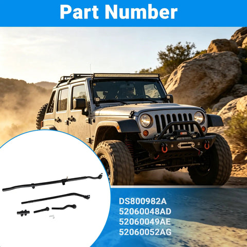 Jeep Wrangler Front Steering Linkage Adjusting Sleeve Drag Link Tie Rod Suspension Kit Heavy Duty Upgrade For 2007 2017 JK And 2018 3.6L 3.8L Replaces DS800982A, black steel steering parts and part numbers shown