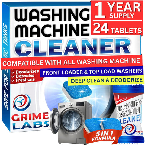 All In One Washing Machine And Dishwasher Cleaning Tablets Bundle, 48 Count For A 12 Month Supply, Deep Clean And Deodorize, Break Down Buildup, Soap Scum, And Mineral Deposits In Hard Water For Cleaner Dishes And Fresh Machines. 24 tablets