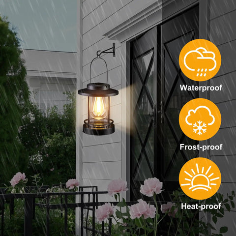 Solar Powered Hanging Lanterns Outdoor Waterproof 2 Pack Decorative Lights for Patio with Warm White Glow in Rain