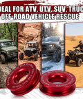 Two Pack Winch Snatch Recovery Ring Set 66,000 Lbs Heavy Duty Towing Ring For Soft Shackles And Synthetic Ropes Beefed Up For Off Road Recovery With ATV UTV SUV Truck Red, red recovery rings for off-road use