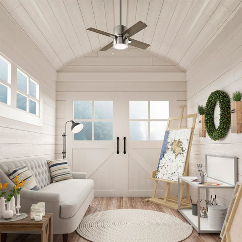 42 Inch Indoor Ceiling Fan With Dope Led Light And Pull Chain, Ideal For Bedroom Living Room Or Kitchen, Brushed Nickel Finish