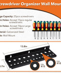 Screwdriver wall mount from 4-Piece Wall Mount Tool Organizer Set with 25 slots, galvanized steel, 13.8in x 3.7in, workshop use