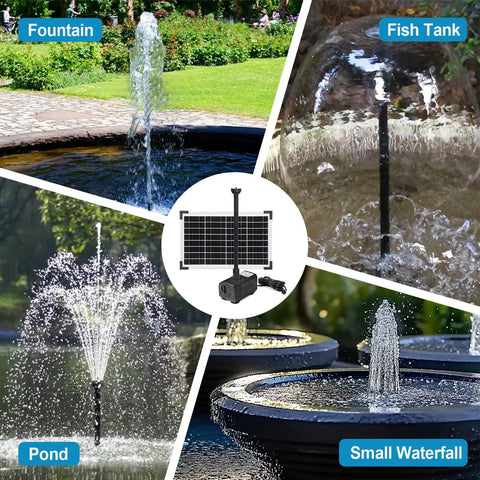 Solar Powered Water Fountain Pump Kit With 449 GPH Flow, 25W, Adjustable Dry Run Protection, Monocrystalline Solar Panel in use