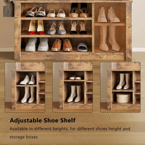 Adjustable shoe shelf from Entryway Hall Tree With Bench And Storage 3 In 1 Coat Rack And Shoe Storage 2 Tier Top Storage Rustic Brown
