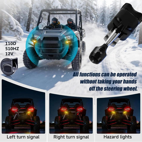 Universal UTV Turn Signal Kit With Horn, Hazard Lights, And Lever Column Switch, Plug And Play Prewired ATV Blinker