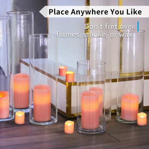 LED Flameless Candles With Remote Battery Operated 8 Pack Real Wax Look Pillar Candles in glass holders for events