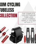 KOM Cycling tubeless accessories with Tubeless Sealant Injector Syringe And Presta Valve Core Removal Tool display