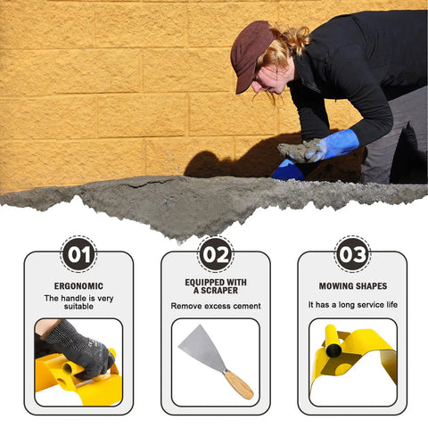 Person using a Concrete Curb Trowel Edger For Edging And Curbing Projects, Pro Grade Stainless Steel Hand Tool with ergonomic design.