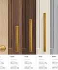 Various sizes of antique brass drawer pulls set, displayed on different wood finishes. Includes 10 pack 1.25 inch cabinet knobs.