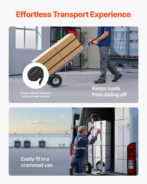 Heavy Duty Aluminum Hand Truck Dolly With Non Slip Wheels And Handle, 500 Lb Capacity Portable Trolley for Moving in van