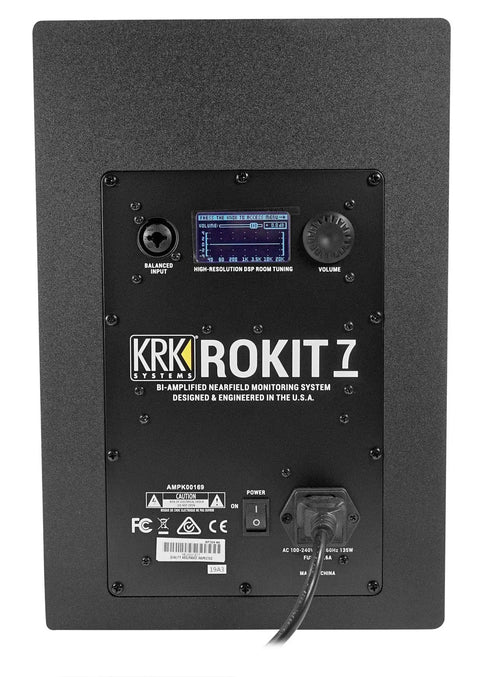Back panel of ROKIT 7 G4 7 Inch Powered Studio Monitor Black With Kevlar Driver And Built In Class D Amp DSP EQ And Onboard LCD