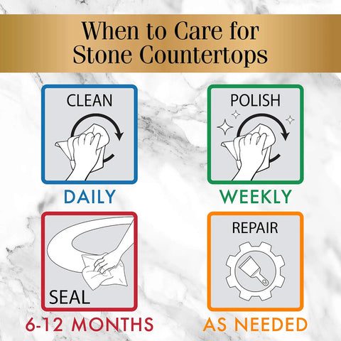 Quartz Countertop Clean And Shine Spray For Sealed Stone Surfaces PH Neutral Gentle On Quartz Prevents Fading From Sunlight cleans stone care schedule graphic