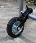 6 Inch Heavy Duty Metal Gate Caster For 1 5 Eighths To 2 Inch Frame, Chain Link Fence Support, installed on a metal gate.