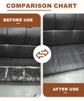 Comparison chart of couch before and after using Leather Repair Tape Self Adhesive Patch Kit 16 By 80 Inches For Furniture Black Litchi Grain.