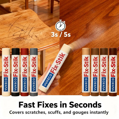 Wood Repair Wax Stick Kit With 10 Colors For Scratches Holes Chips And Scuffs Fast Fix No Mess Furniture Touch Up displayed on table