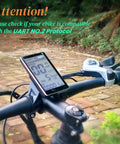 Ebike Display M5 With UART No 2 Protocol mounted on handlebars showing speed and ride data on LCD screen.