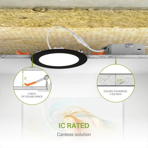 Installation view of Six-Pack 4-Inch Recessed LED Canless Downlights, 5 CCT 2700K–5000K, 12W Dimmable, ultra-thin panel, J-Box compatible