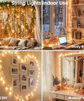200 LED String Lights 66 Ft Connectable in warm white setup for indoor use including study, makeup room, wall DIY, and backdrop