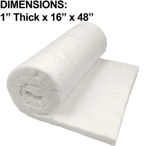 White ceramic fiber insulation blanket roll with unrolled sheet, 1 in thick, 16 x 48 in.