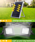 Lit Outdoor Solar Flood Lights Dusk To Dawn With Remote Control 800LM 64 LED 6500K charging by day and lighting at night